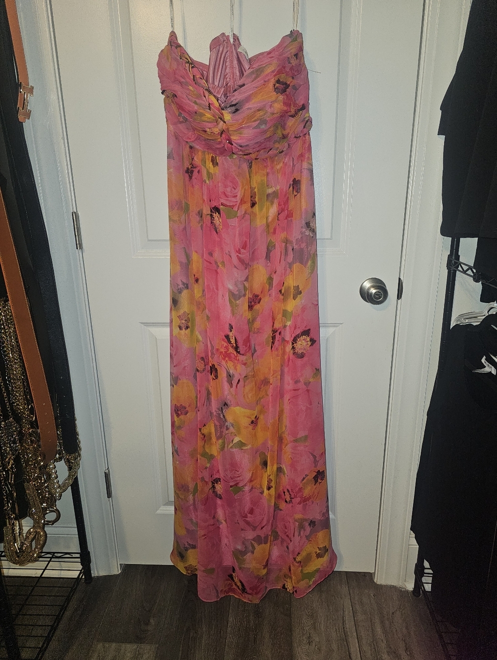 CALVIN KLEIN Pink Floral Chiffon Maxi Dress Size 16 NEW W/ TAGS!